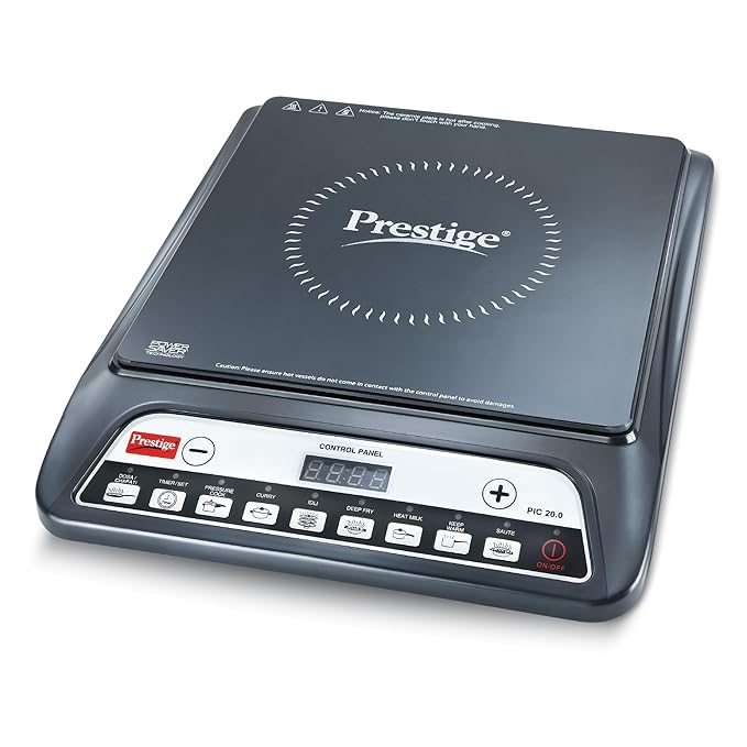 Prestige PIC 20 1600 Watts Induction Cooktop | 4KV Surge Protection | 8 Preset Indian Menu Options & Timer | Soft Touch 
