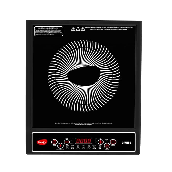 Pigeon by Stovekraft Cruise 1800 watt Induction Cooktop With Crystal Glass,7 Segments LED Display, Auto Switch Off - Bla