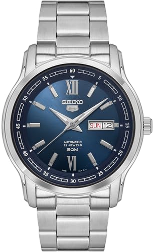 Seiko 5 Automatic Analog Blue Dial Stainless Steel Watch for Men, Day Date