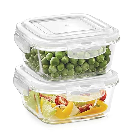 Borosil Klip N Store Square Glass Food Storage Container Set with Air Tight Lid
