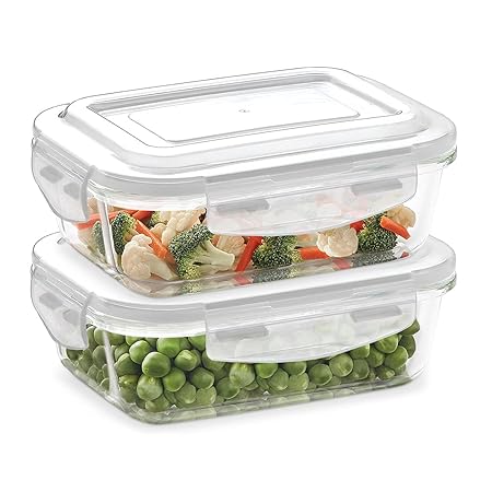 Borosil Klip N Store Glass Storage Containers, Rectangular, Set of 2 (640 ml, 640 ml), Clear