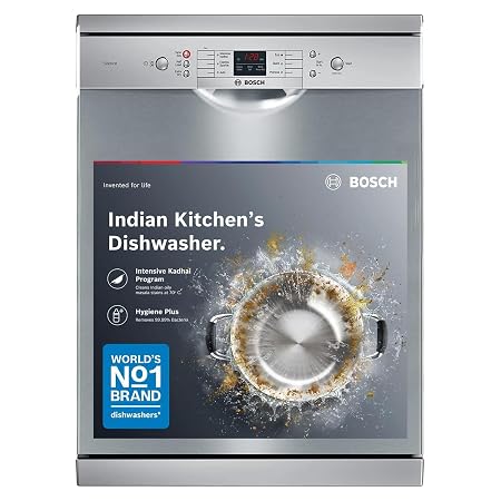 Bosch 13 Place Setting Free-Standing Dishwasher SMS66GI01I, Silver Inox, Inbuilt Heater