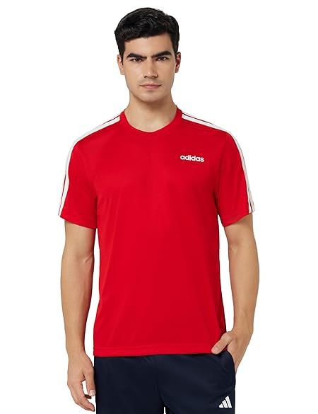 Adidas Sporty Men Round Neck 3-Stripes Tee, Lightweight, Breathable