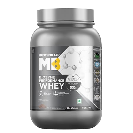 MuscleBlaze Biozyme Performance Whey Protein Powder, 1kg (2.2lbs)