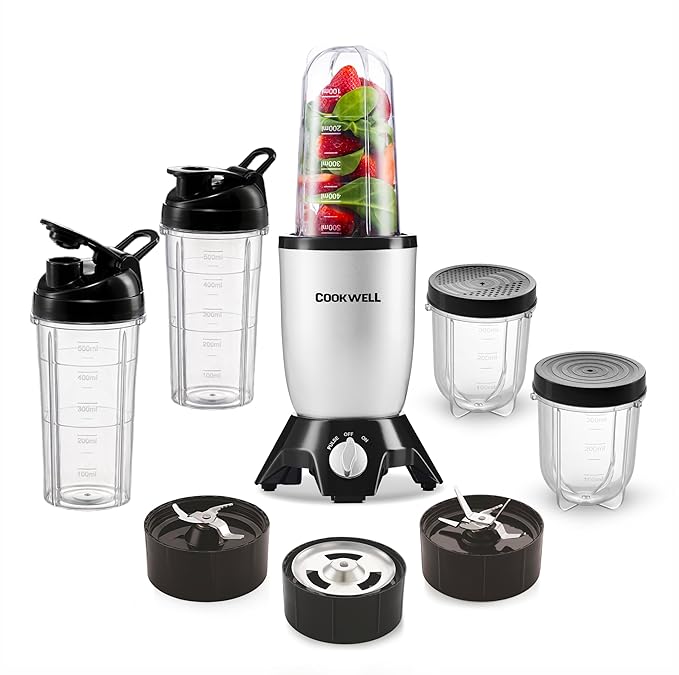 COOKWELL Bullet Mixer Grinder, 5 Jars, 3 Blades, 600W