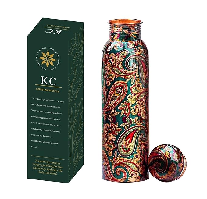 KC Pure Copper Designer Water Bottle, Ayurveda and Yoga Health