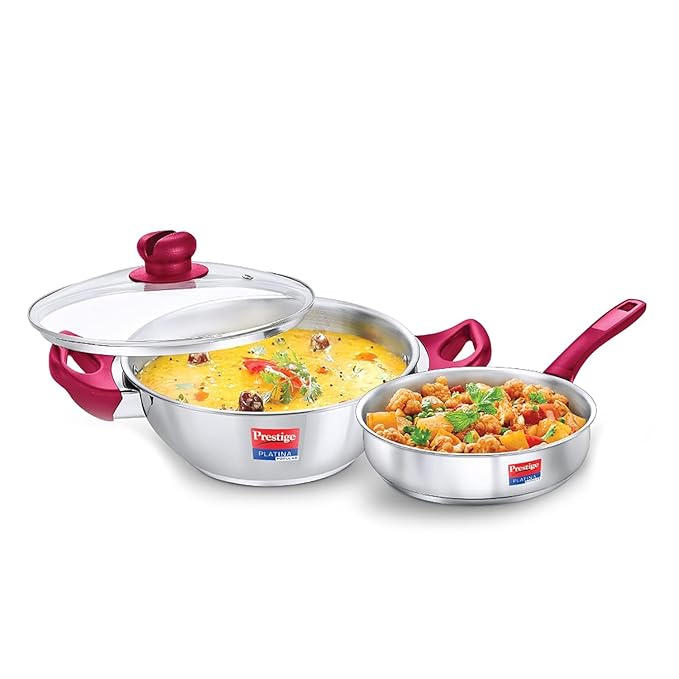 Prestige Stainless Steel 2-Piece Cookware Set with Glass Lid, Platina Popular