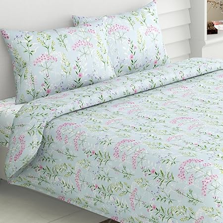 haus & kinder Bedsheet, 100% Cotton Double Bed Sheet, 186 TC Pure Cotton