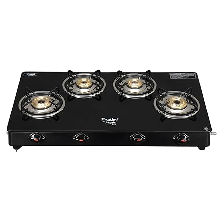 Prestige Magic Plus Toughened Glass-Top, 4 Brass Burner LPG Gas Stove