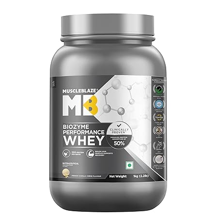 MuscleBlaze Biozyme Performance Whey Protein Powder, French Vanilla Creme (1kg)