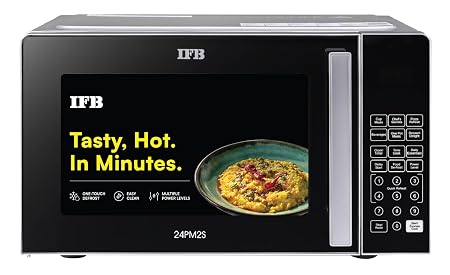 IFB 24L Solo Microwave Oven with 69 Auto Cook Menus (24PM2S, Silver, Mug Recipes, Steam Clean, Auto Reheat, Preset Timer