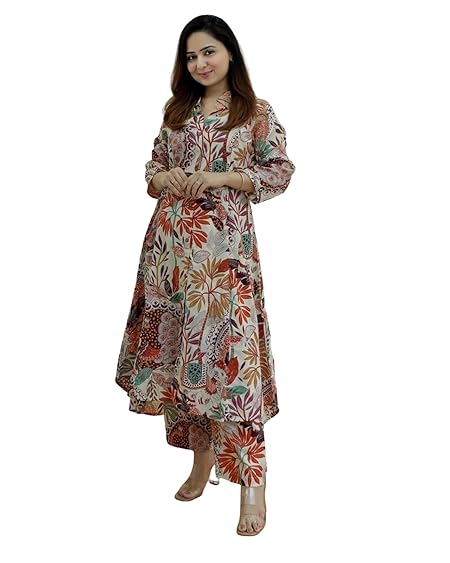 GRECIILOOKS Women Cotton Blend Floral Standard Length Kurti