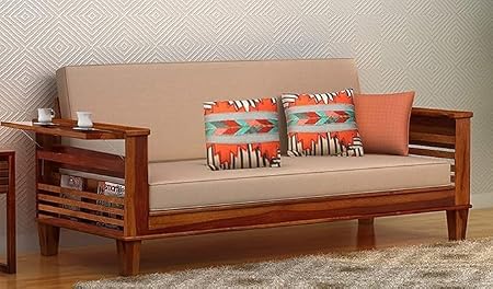 STRATA FURNITURE Sheesham Wood 3 Seater Sofa Set for Living Room & Office