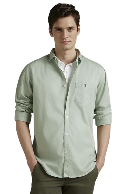 Louis Philippe Men Green Slim Fit Solid Full Sleeves Casual Shirt