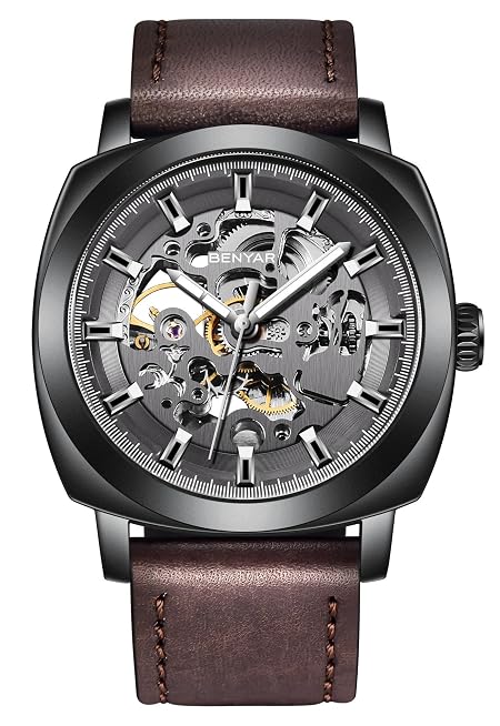 BENYAR Automatic Mechanical Skeleton Leather Strap Men's Analogue Watch