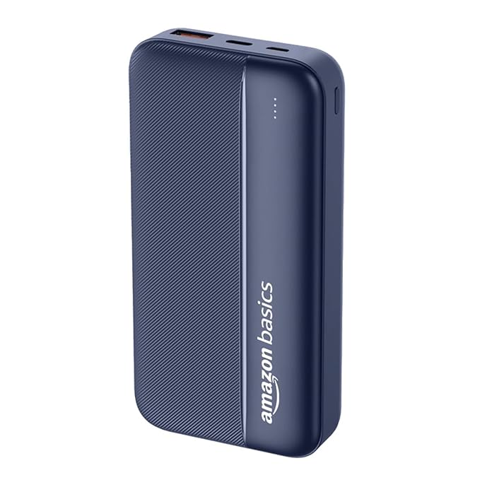 Amazon Basics 20000 mAh Power Bank | 22.5W Fast Charging | Dual Output & Input | Charge 3 Devices Simultaneously | for S