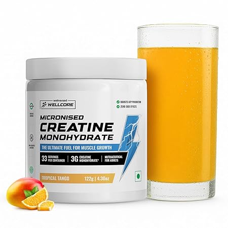 Wellcore Pure Micronised Creatine Powder (33 Servings, Tropical Tango) 122g