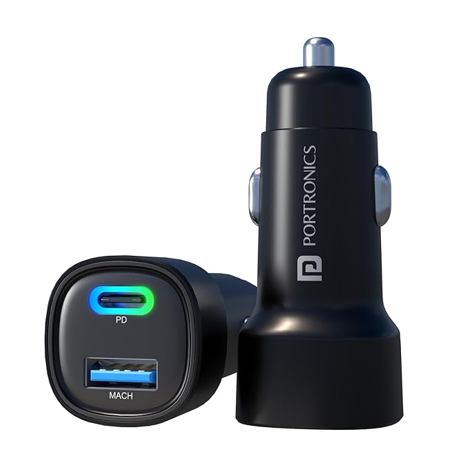 Portronics 80W Dual Output Fast Car Charger with Type-C PD & USB