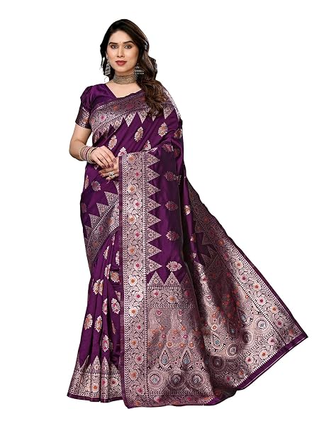 Yashika Women's Banarasi Kanjivaram Cotton Silk Saree, With Unstitched Blouse Material