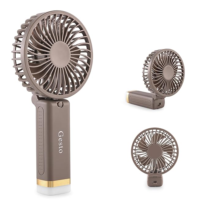 Gesto Portable Fan Rechargeable with LED Light – Foldable Mini Fan, Small Fan,USB Charging Hand Fan with 1200mAh Battery