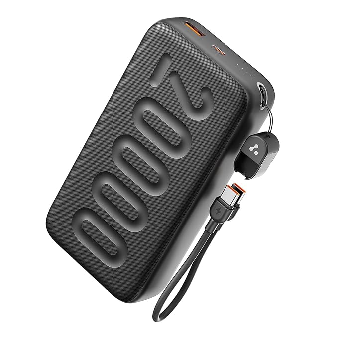 Ambrane 20000mAh Powerbank with Built-in Type C Cable, 22.5W
