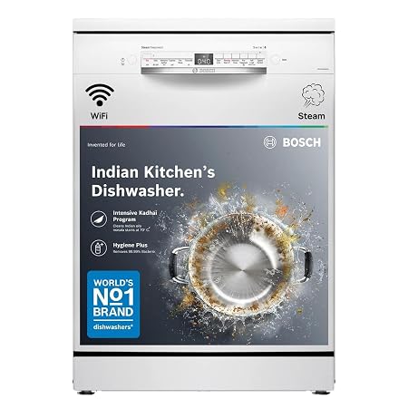 Bosch 14 Place Setting Free Standing Dishwasher WiFi Enabled Intensive Kadhai Program White