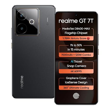 realme GT 7T (IceSense Black, 12GB + 256GB, MediaTek Dimensity 8400)