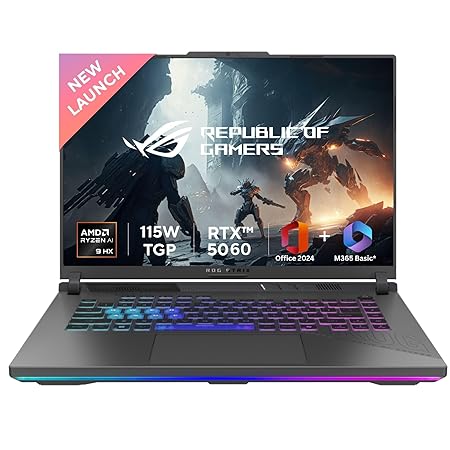 ASUS ROG Strix G16, AMD Ryzen 9 8940HX, RTX 5060-8GB, 16GB RAM, 1TB SSD, 2.5K QHD+, 240Hz