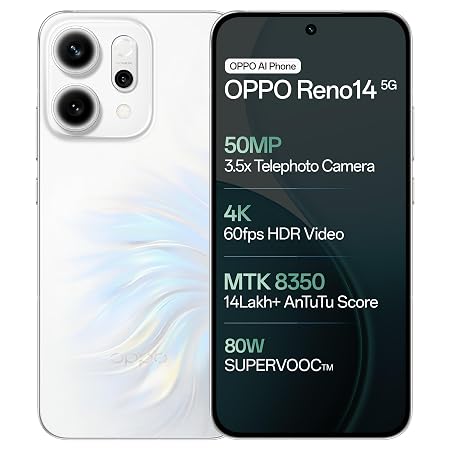 Oppo Reno14 5G (Pearl White, 8GB RAM, 256GB Storage)