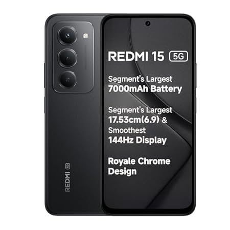 Redmi 15 5G Midnight Black 6GB + 128GB | Segment's Largest 7000mAhA Battery | Segment's Largest Display 17.53cm(6.9) Up 