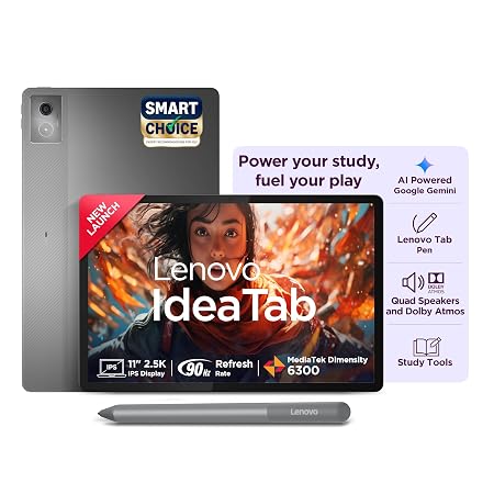 Lenovo Idea Tab Smartchoice with Pen|5G + Wi-Fi|11 Inch,2.5K Display, 500 Nits Brightness|8GB RAM + 256GB ROM(Expandable