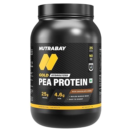 NUTRABAY Gold 100% Pea Protein Powder - 1kg, Rich Chocolate Creme