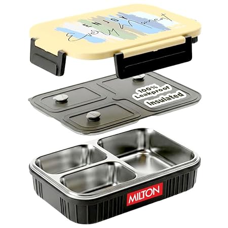 MILTON Meal Safe 3 Inner Stainless Steel Tiffin Box for School with Steam Release Plug | PU Insulated, Leak-Proof, Food 