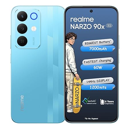 realme NARZO 90x 5G (Flash Blue 2026, 8GB+128GB) | 7000mAh + 60W Biggest Battery & Fastest Charging in the Segment* | 14