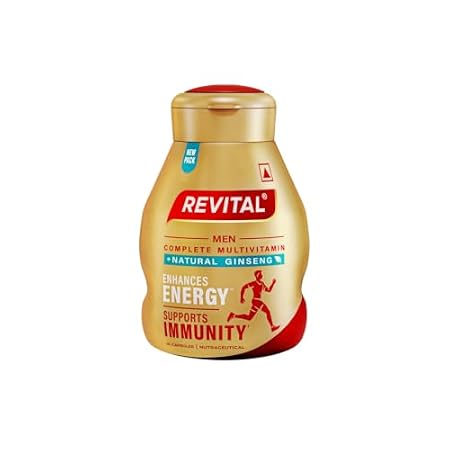Revital H Multivitamin For Men (60 Capsules) With Natural Ginseng, Zinc, 10 Vitamins & 8 Minerals For Daily Energy, Stamina & Immunity (packaging may vary)