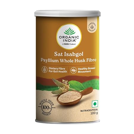 Organic India Sat Isabgol Psyllium Whole Husk Powder - 100g, With Dietary Fiber, Supports Heart Health & Digestive Syste