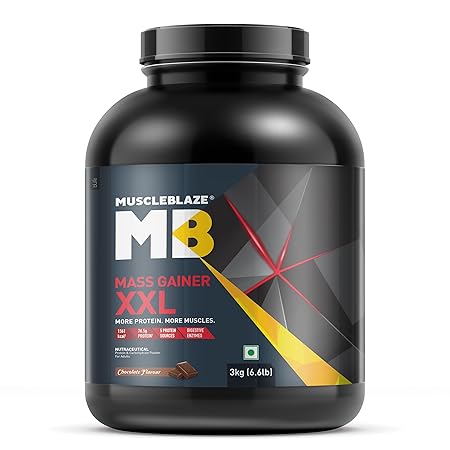 MuscleBlaze Mass Gainer XXL Powder, Chocolate, 3kg (6.6lbs)