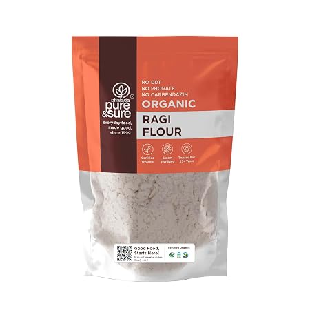 Pure & Sure Organic Ragi Flour 1 kg, 100% Natural Nachni Atta, Pure Finger Millet Flour, Chakki Ground & Gluten Free, Rich In Protein, Iron & Other Nutrients