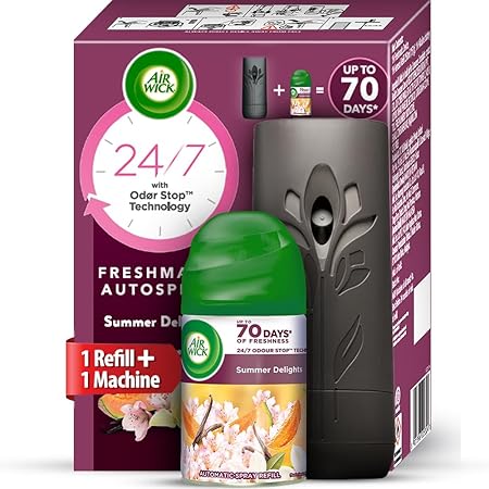 Air Wick 250 ml - Vanilla & Muskmelon (Summer Delights), Refill + Automatic Spray| Freshmatic Air Freshener Kit | 2600 Sprays Guaranteed | Automatic Room Freshener, Bathroom Freshener and Room Spray