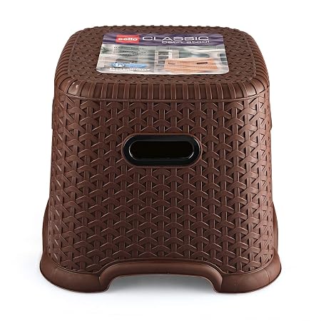 CELLO Classic Perfect Posture Plastic Stool | Plastic Stool for Sittng | Light Weight & Stackable | Ideal for Kitchen, Suitable for Home, Office, Hotel & Bathroom |Small | Brown