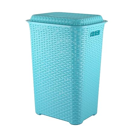 Cello Eliza Plastic Laundry Basket with Lid, Light Blue, 50 Ltrs | Lightweight and Portable | Storage Organizer | Convenient Handling | Useful For Storing Clothes, Toys, Books