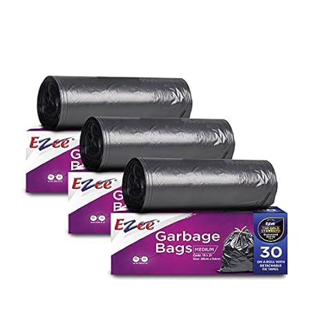 Ezee Live Life Ezee Way Black Garbage Bags for Dustbin|90 Pcs|Medium 19 X 21 Inches|30 Pcs X Pack of 3, 3 count