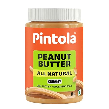 Pintola All Natural Peanut Butter Creamy 1kg, Smooth, Unsweetened, 30g Protein, Gluten & Cholesterol Free, Vegan Peanut 
