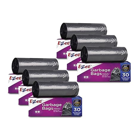 Ezee Black Medium Garbage Bags 180 Pcs | 19 X 21 Inch | 30 Pcs x Pack of 6 | Dustbin Trash Bag
