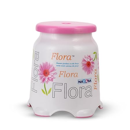 Nayasa Flora Stool| Durable Plastic Stool | Ideal for Office Use, Kitchen and Bathroom Use, Shops and, Hospital Use, Home Use | Pink