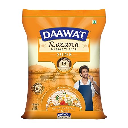 Daawat Rozana Super Basmati Rice 1Kg, For Everyday Consumption, Cooked Grain Upto 13mm, Naturally Aged