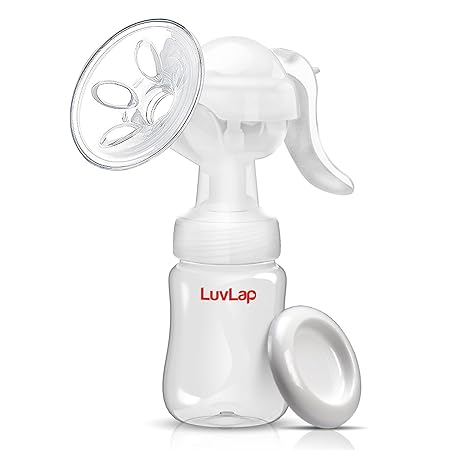 LuvLap Manual Breast Pump, 3 Level Suction Adjustment, Easy Massage Cushion & Ergonomic Handle for Easy & Painless Breast Milk Expression, Soft & Gentle, BPA Free