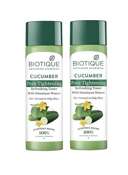 Biotique Cucumber Pore Tightening Toner| Ayurvedic and Organically Pure| Maintains Skin's Natural pH |100% Botanical Extracts| Suitable for Normal & Oily Skin Types| 120mL (Pack of 2)