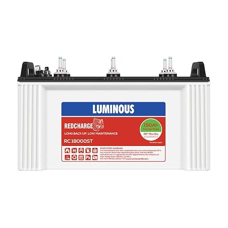 Luminous Red Charge RC 18000ST 150 Ah 12V Short Tubular Inverter Battery for Home, Office & Shops, 36 Months Warranty