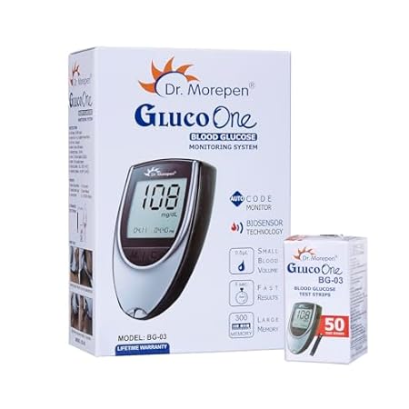 Dr. Morepen BG-03 Gluco One Glucometer Combo, 50 Strips (Multicolor)